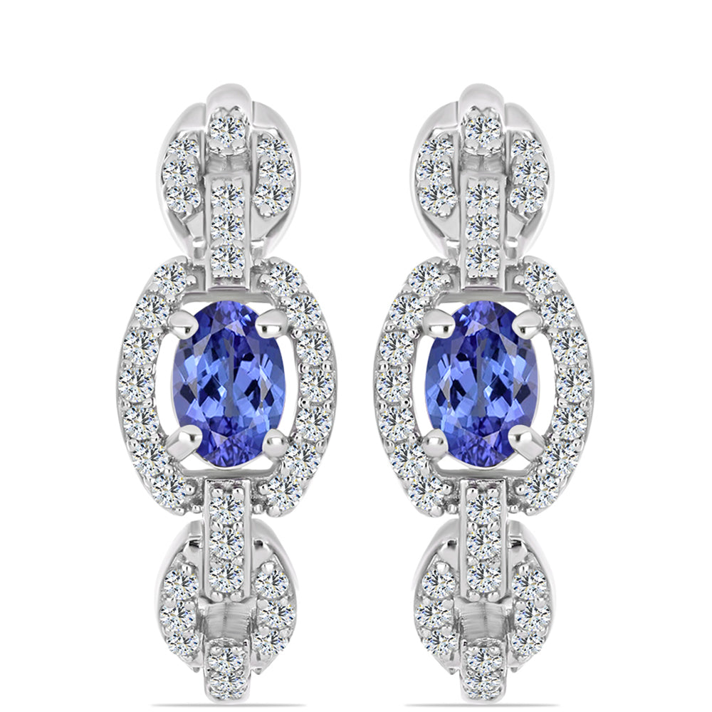 Kolczyki ze srebra próbe 925 z tanzanitem klasy AAA i białym topazem 1 