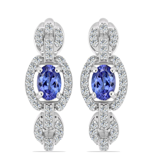 Kolczyki ze srebra próbe 925 z tanzanitem klasy AAA i białym topazem