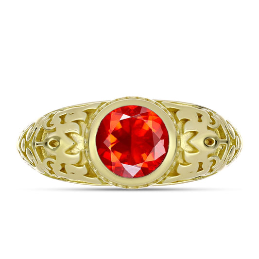 Pierścionek srebrny pozłacany z czerwonym opalem etiopskim