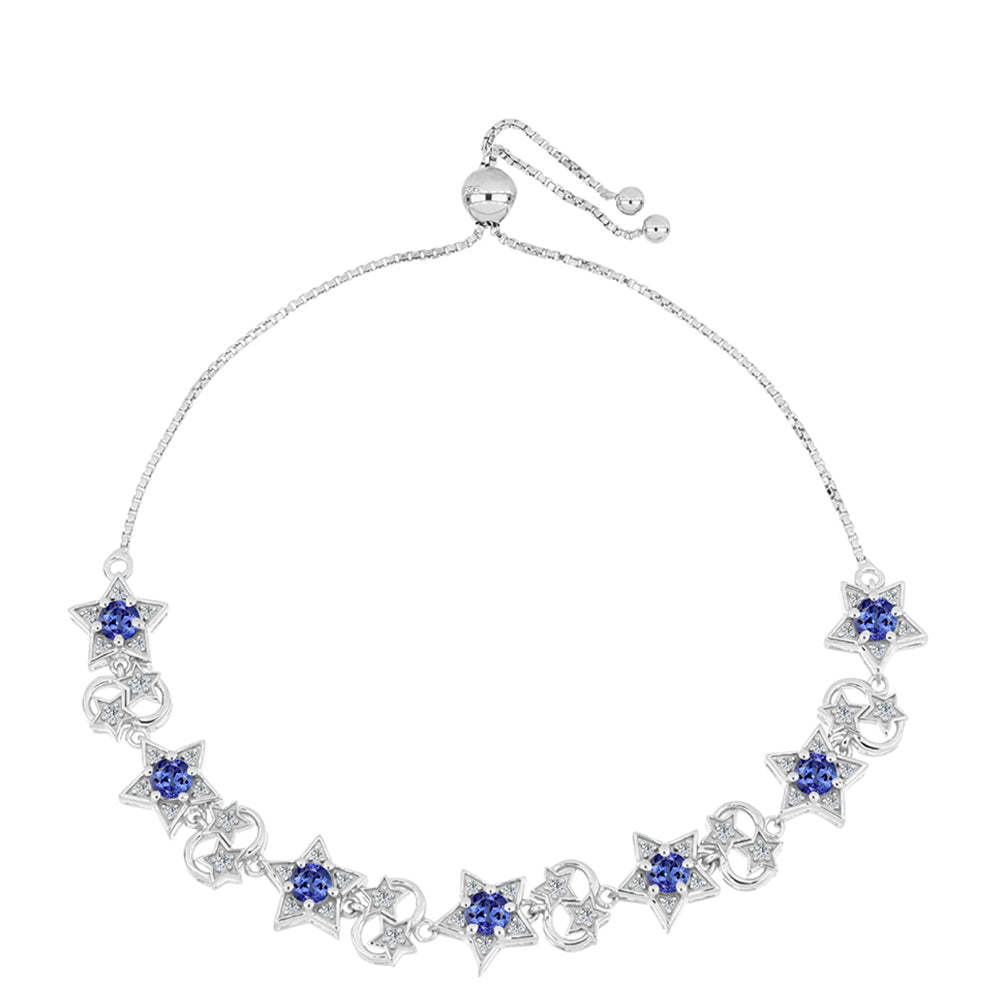 Bransoletka ze srebra próba 925 z tanzanitem klasy AAA i białym topazem