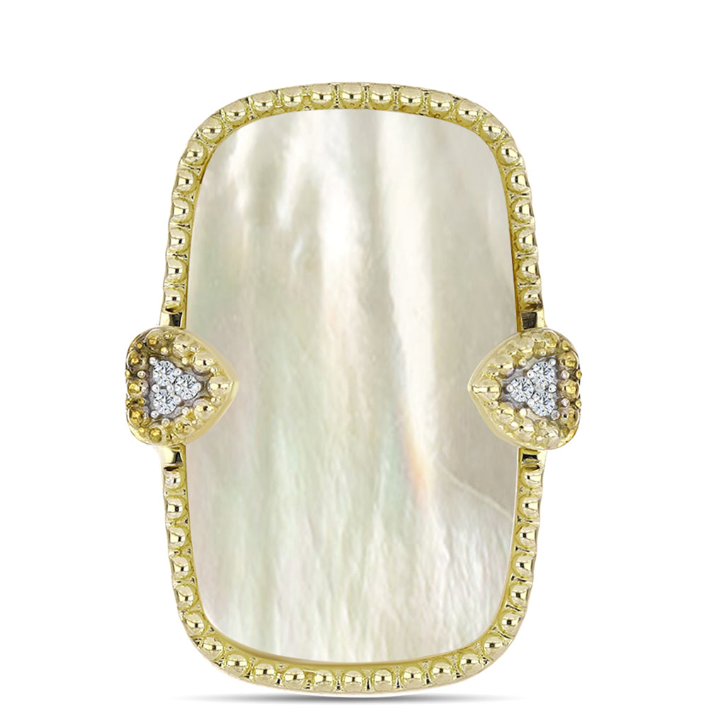 Pierścionek srebrny pozłacany z matką pereł i białym topazem 1 