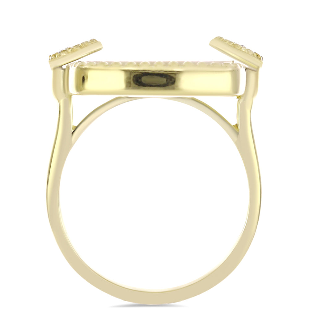 Pierścionek srebrny pozłacany z matką pereł i białym topazem