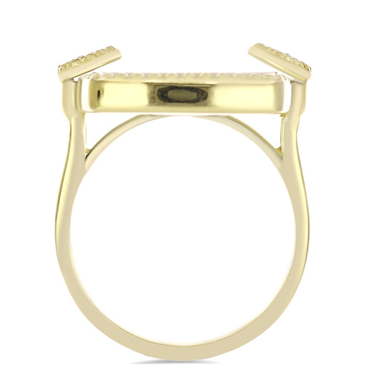 Pierścionek srebrny pozłacany z matką pereł i białym topazem