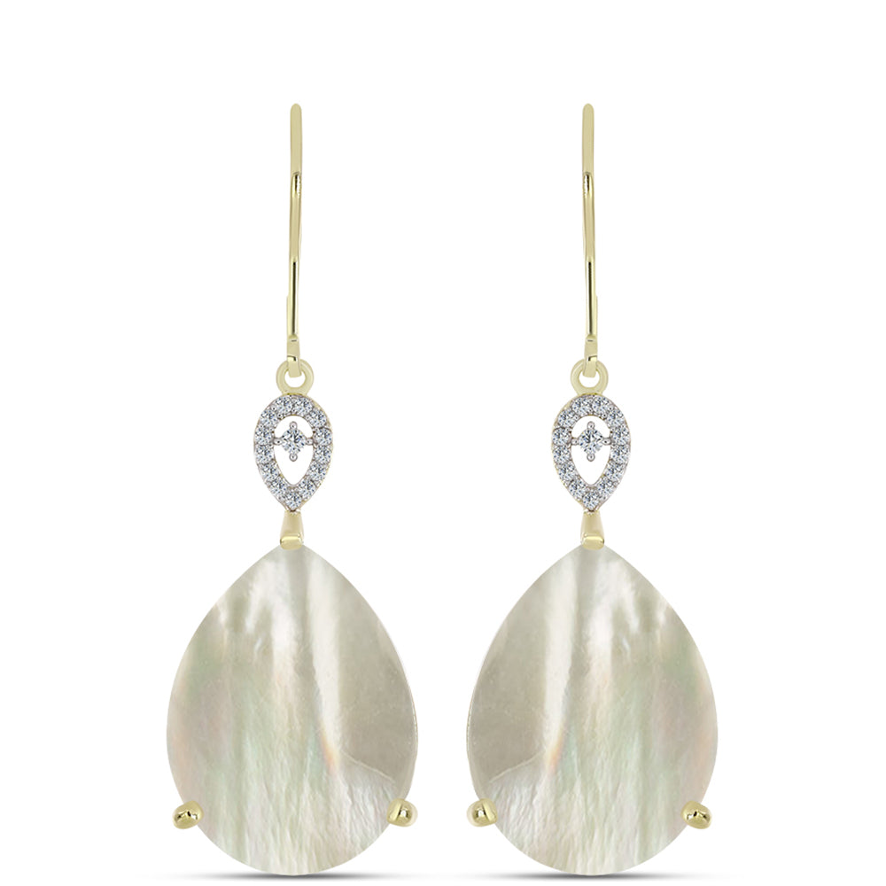 Kolczyki srebrne pozłacane z matką pereł i białym topazem