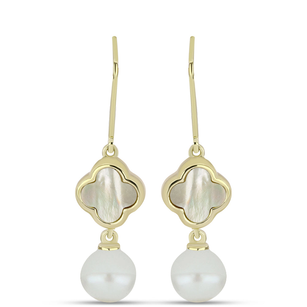 Kolczyki srebrne pozłacane z matką pereł i białą perłą słodkowodną