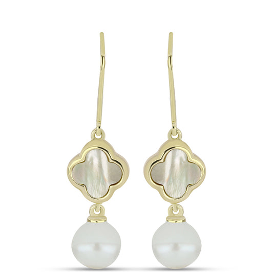 Kolczyki srebrne pozłacane z matką pereł i białą perłą słodkowodną