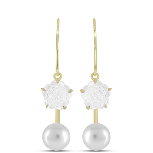 Kolczyki srebrne pozłacane z matką pereł i białą perłą słodkowodną