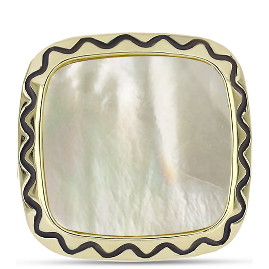 Pierścionek srebrny pozłacany z matką pereł