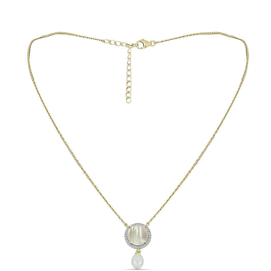 Naszyjnik srebrny pozłacany z matką pereł i białą perłą słodkowodną