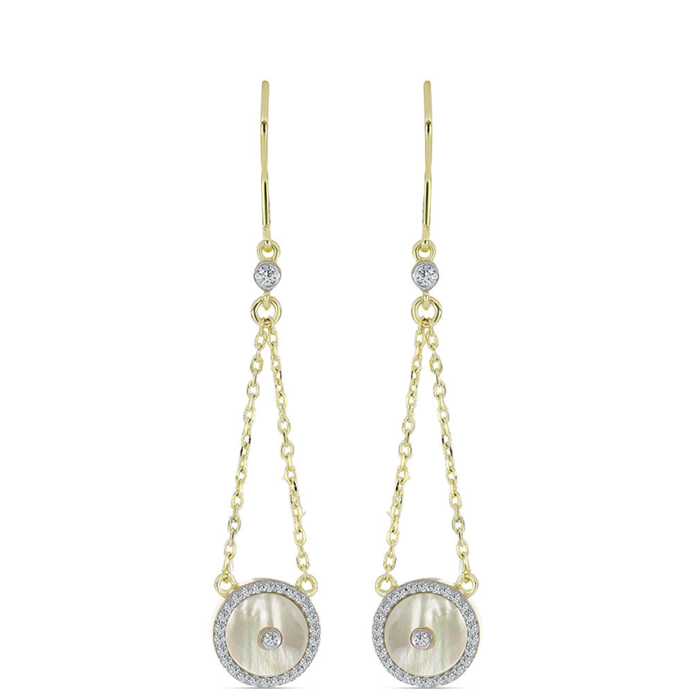 Kolczyki srebrne pozłacane z matką pereł i białym topazem 1 