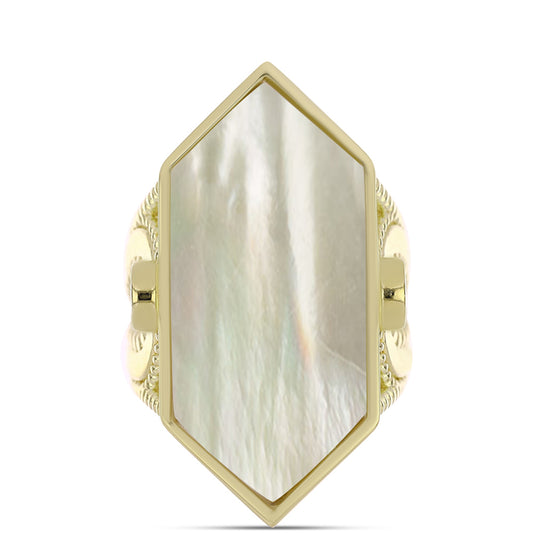 Pierścionek srebrny pozłacany z matką pereł