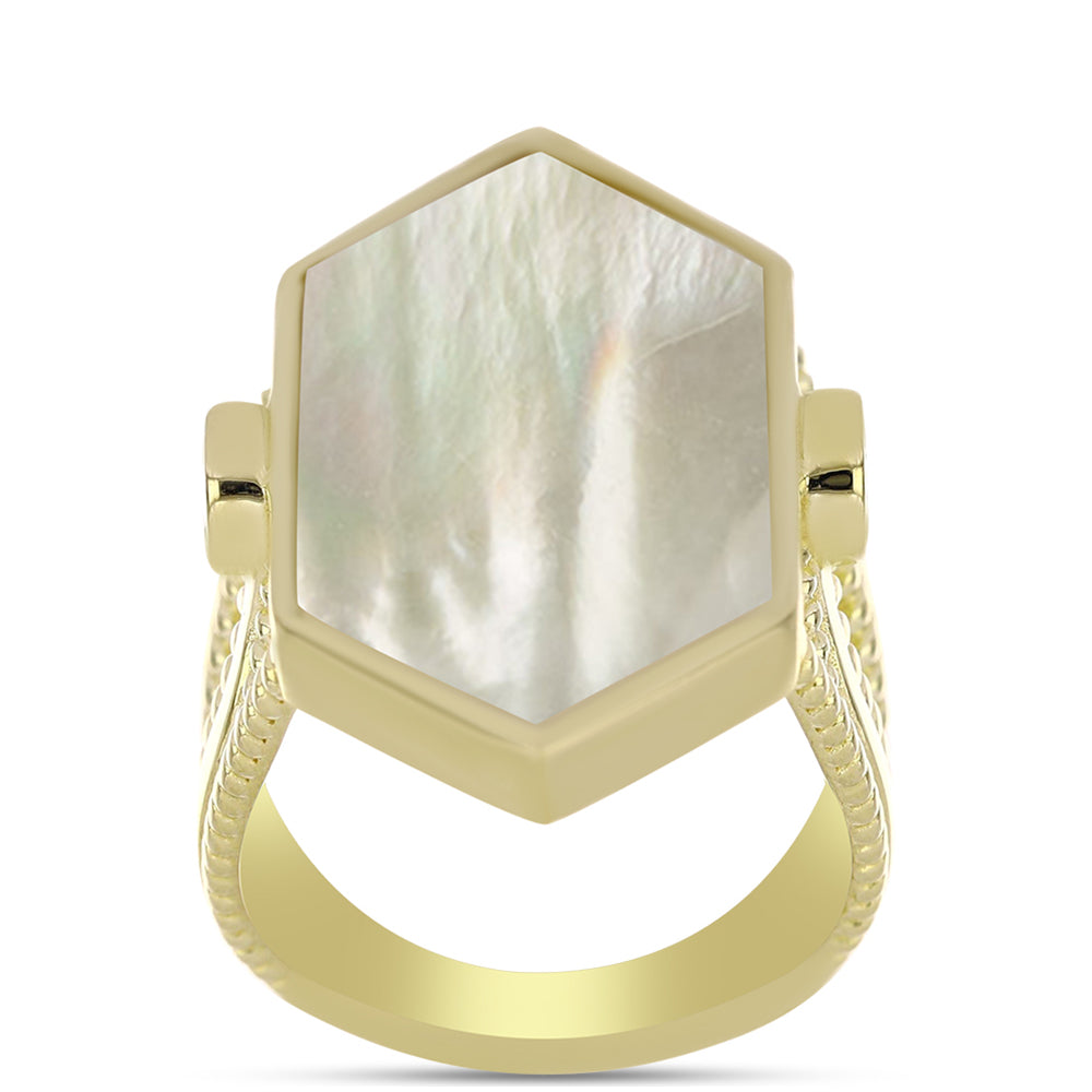 Pierścionek srebrny pozłacany z matką pereł