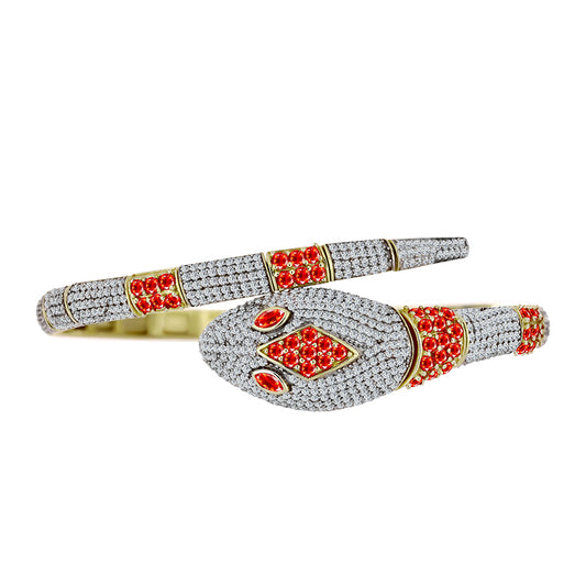 Bransoletka srebrny pozłacany z czerwonym opalem etiopskim i białym topazem