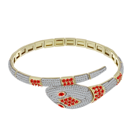 Bransoletka srebrny pozłacany z czerwonym opalem etiopskim i białym topazem