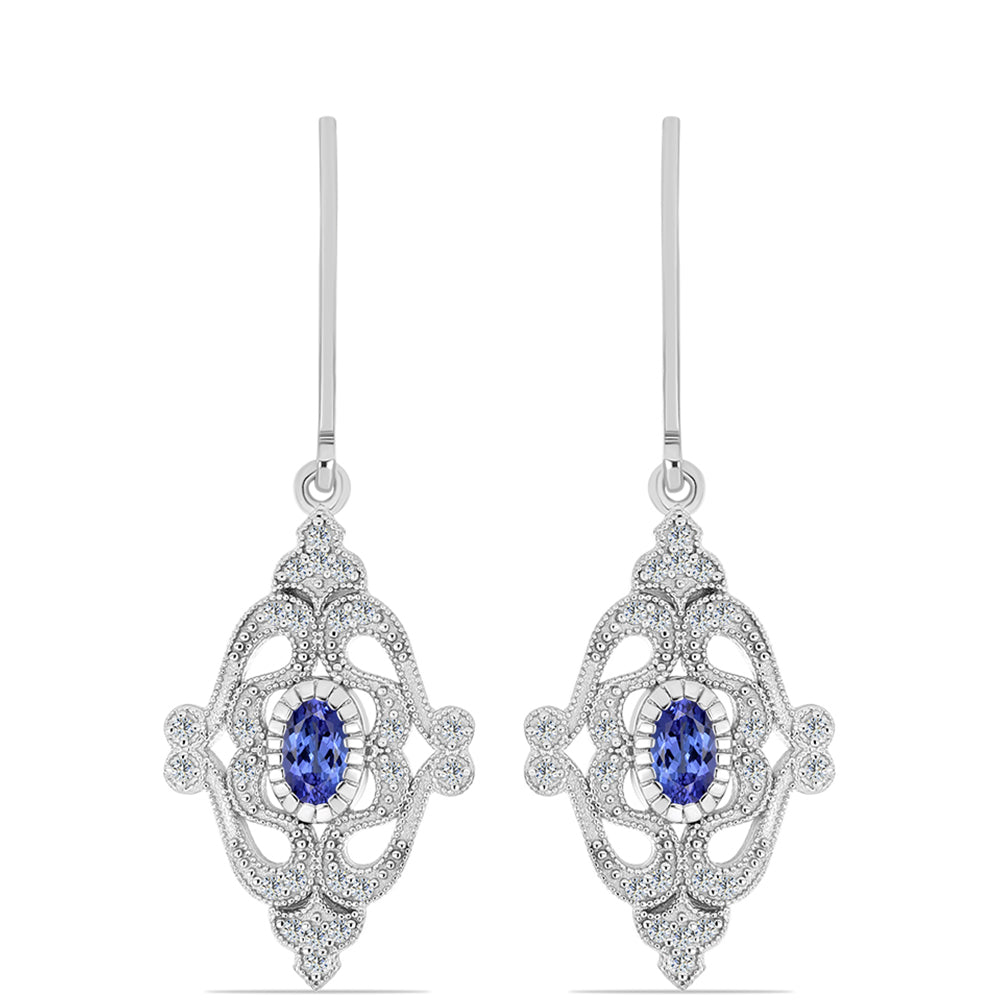 Kolczyki ze srebra próbe 925 z tanzanitem klasy AAA i białym topazem 1 