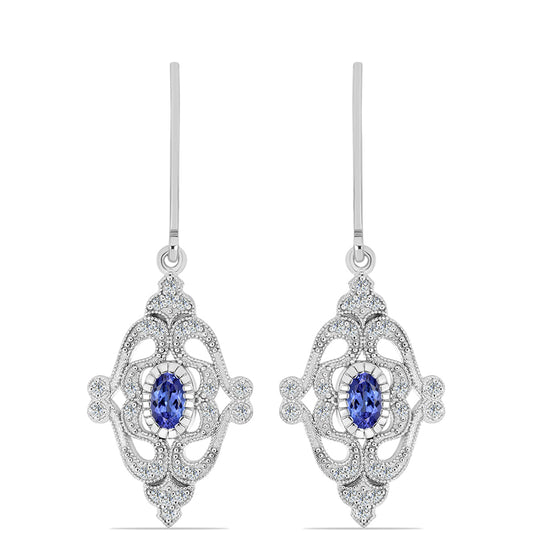 Kolczyki ze srebra próbe 925 z tanzanitem klasy AAA i białym topazem