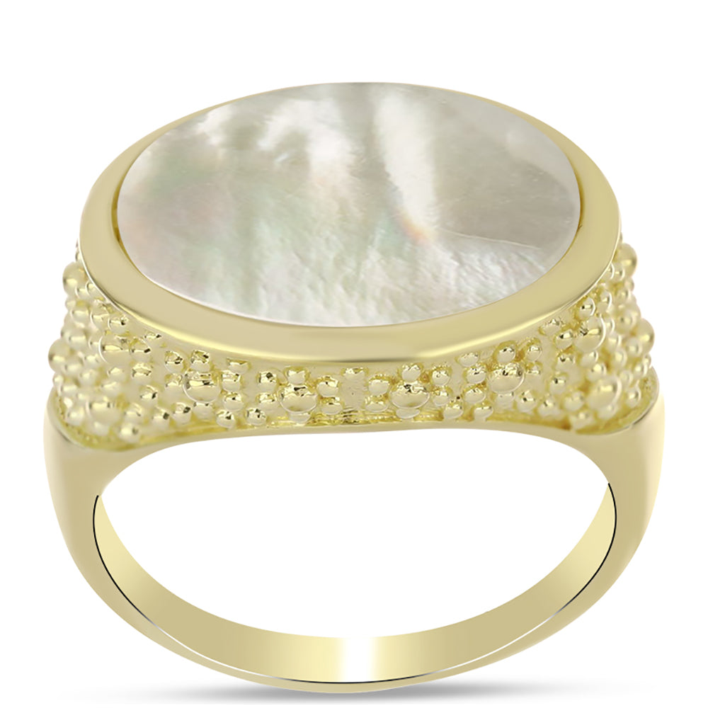 Pierścionek srebrny pozłacany z matką pereł