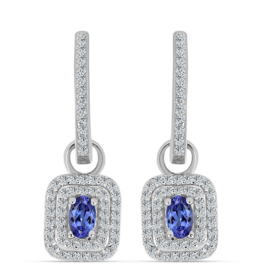 Kolczyki ze srebra próbe 925 z tanzanitem klasy AAA i białym topazem