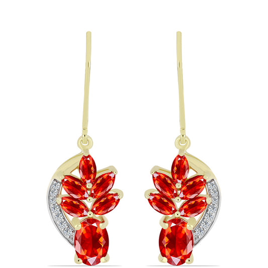 Kolczyki srebrne pozłacane z czerwonym opalem etiopskim i białym topazem