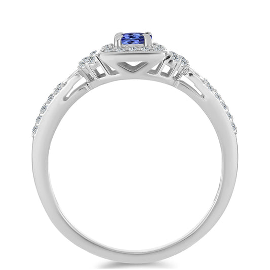 Pierścionek ze srebra próby 925 z tanzanitem klasy AAA i białym topazem