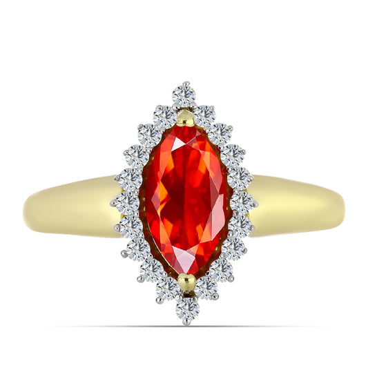 Pierścionek srebrny pozłacany z czerwonym opalem etiopskim i białym topazem