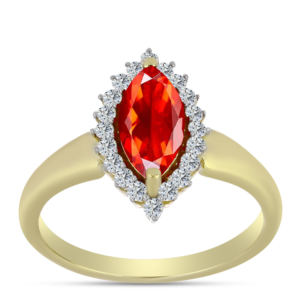 Pierścionek srebrny pozłacany z czerwonym opalem etiopskim i białym topazem 3 