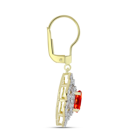 Kolczyki srebrne pozłacane z czerwonym opalem etiopskim i białym topazem