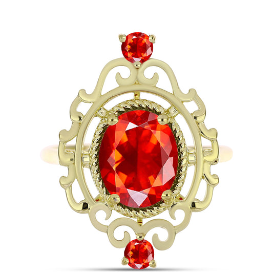 Pierścionek srebrny pozłacany z czerwonym opalem etiopskim