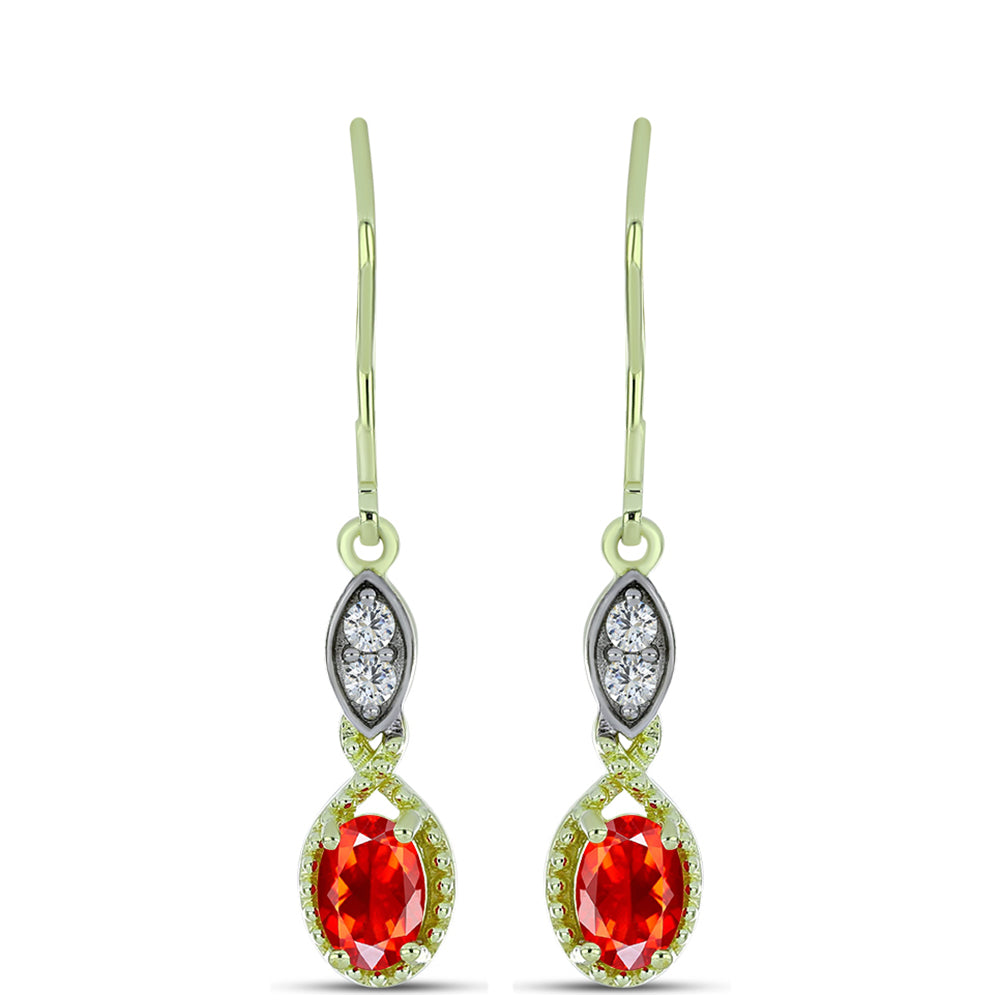 Kolczyki srebrne pozłacane z czerwonym opalem etiopskim i białym topazem