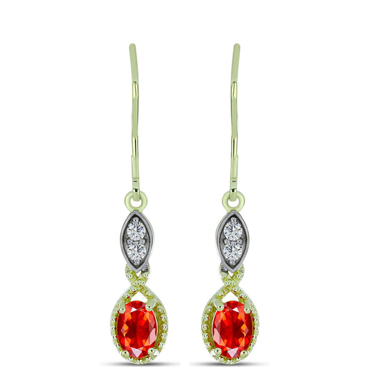 Kolczyki srebrne pozłacane z czerwonym opalem etiopskim i białym topazem