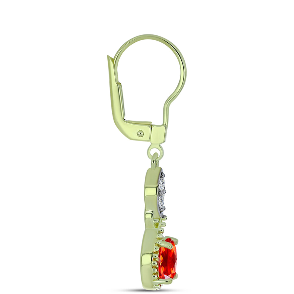 Kolczyki srebrne pozłacane z czerwonym opalem etiopskim i białym topazem