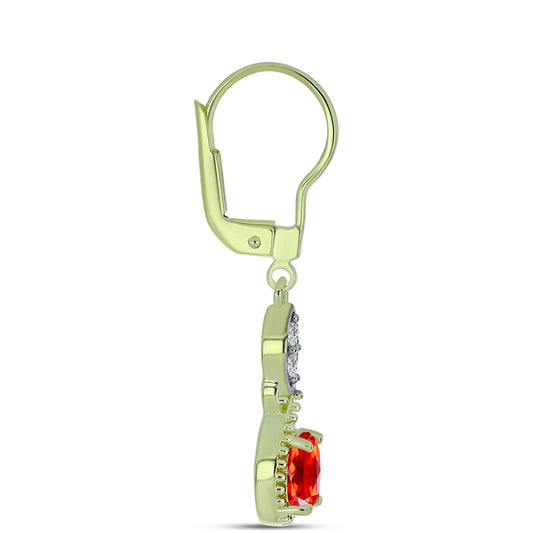 Kolczyki srebrne pozłacane z czerwonym opalem etiopskim i białym topazem