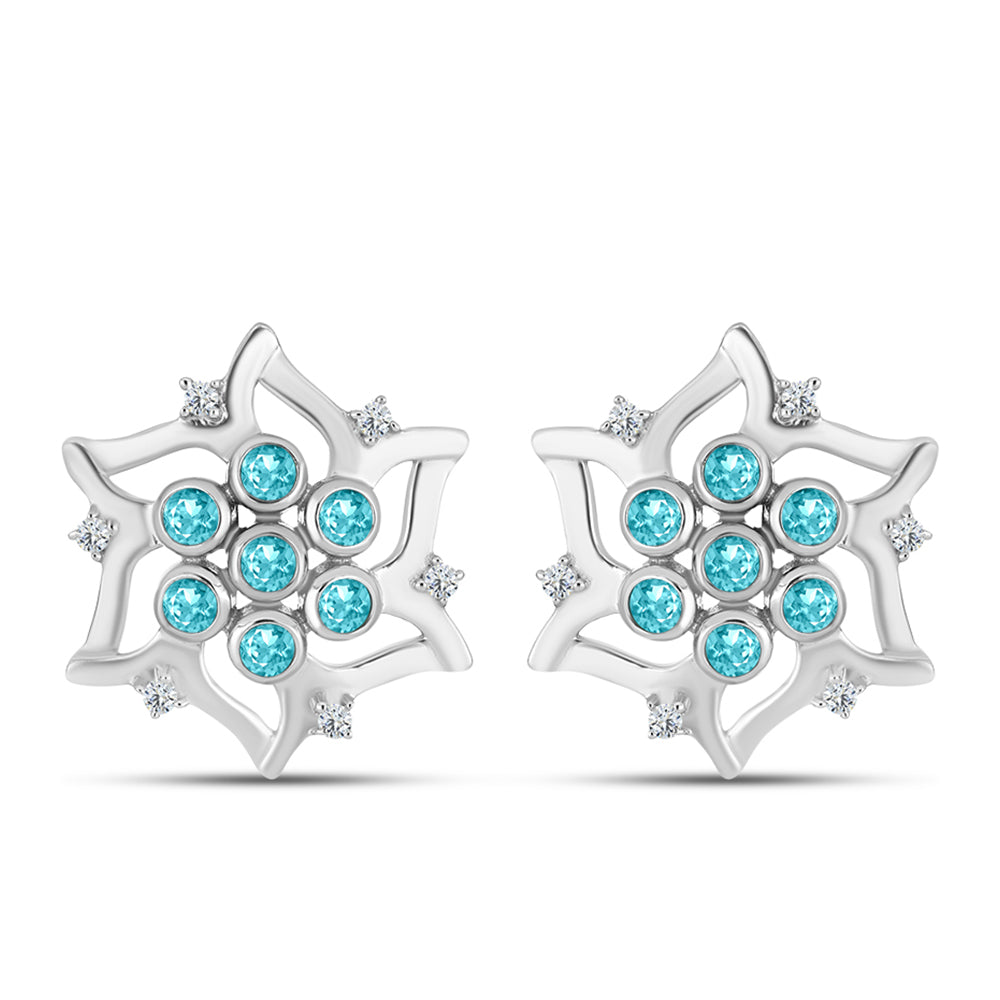 Kolczyki ze srebra próbe 925 z kwarcem Paraiba i białym topazem