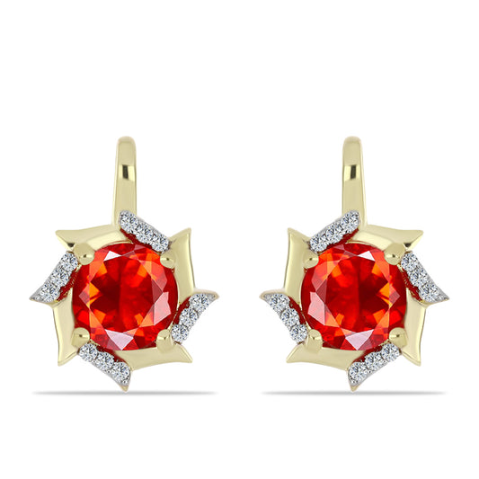Kolczyki srebrne pozłacane z czerwonym opalem etiopskim i białym topazem