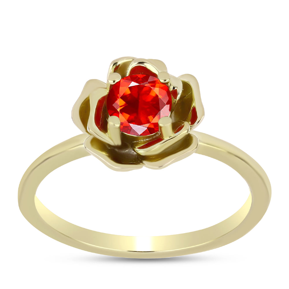 Pierścionek srebrny pozłacany z czerwonym opalem etiopskim