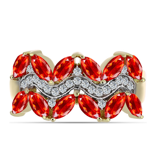 Pierścionek srebrny pozłacany z czerwonym opalem etiopskim i białym topazem