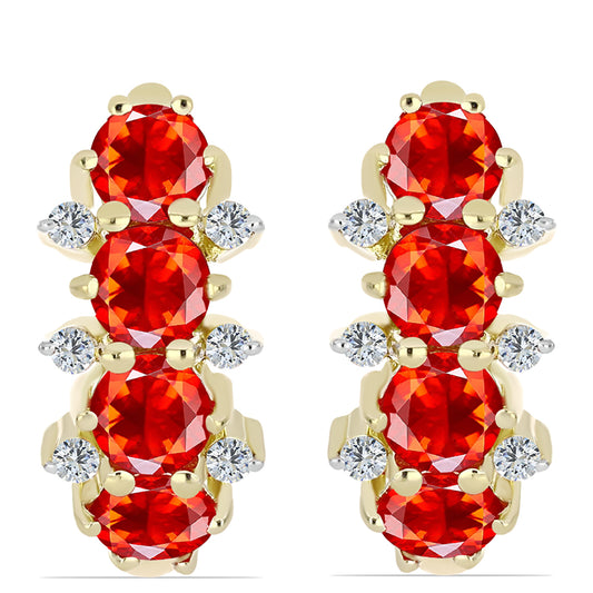 Kolczyki srebrne pozłacane z czerwonym opalem etiopskim i białym topazem