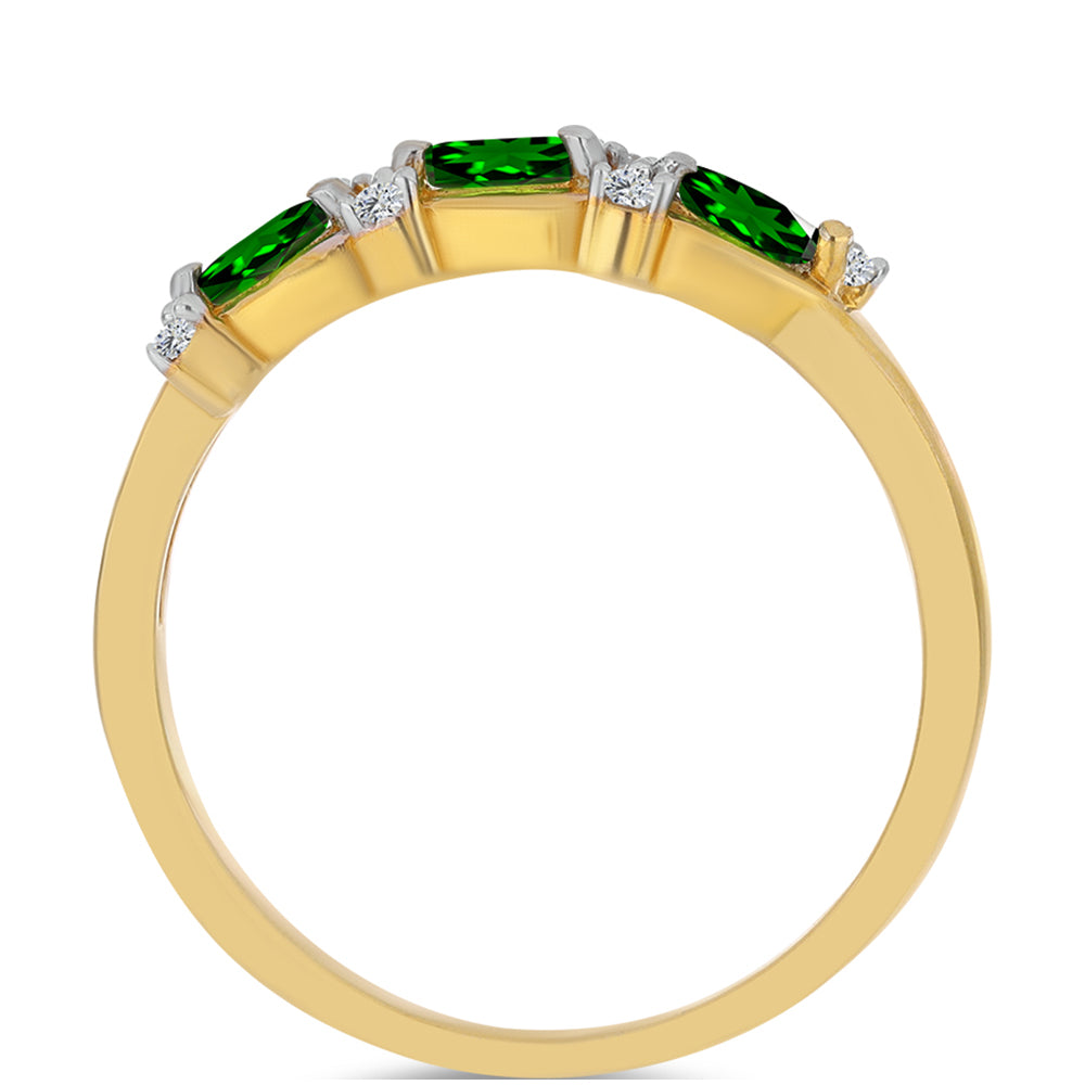 Pierścionek srebrny pozłacany z chromowym diopsydem i białym cyrkonem 2 