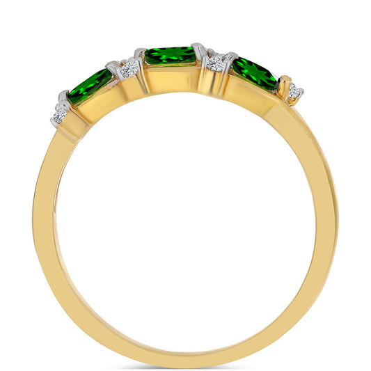 Pierścionek srebrny pozłacany z chromowym diopsydem i białym cyrkonem