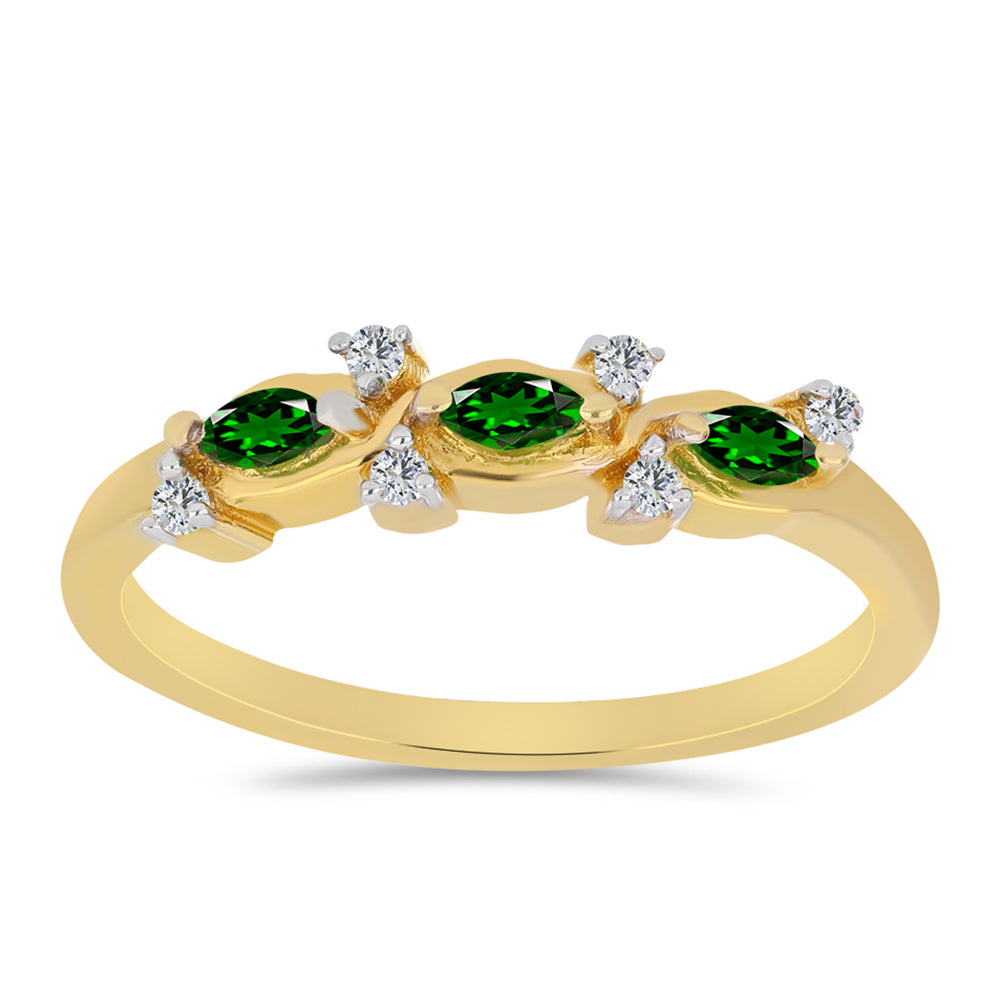 Pierścionek srebrny pozłacany z chromowym diopsydem i białym cyrkonem