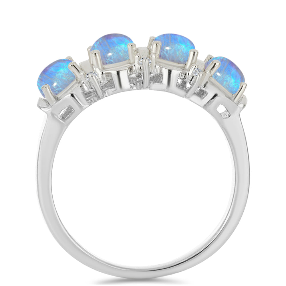 Pierścionek ze srebra próby 925 z tęczowym kamieniem księżycowym i białym cyrkonem 2 