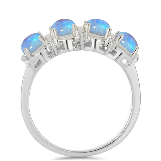 Pierścionek ze srebra próby 925 z tęczowym kamieniem księżycowym i białym cyrkonem