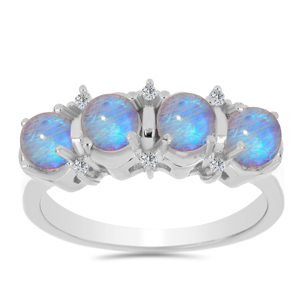 Pierścionek ze srebra próby 925 z tęczowym kamieniem księżycowym i białym cyrkonem 3 