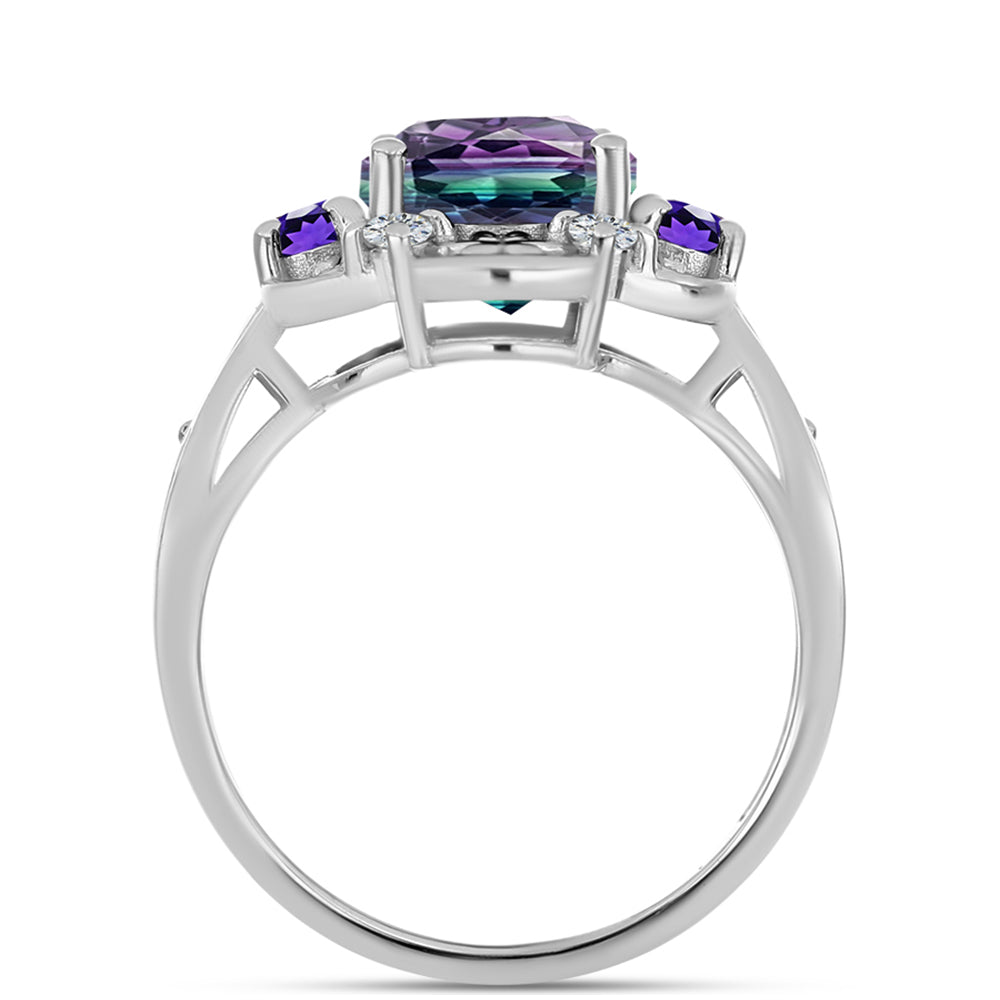 Pierścionek ze srebra próby 925 z fluorytem Zebra i marokańskim ametystem 2 