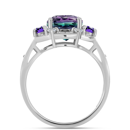 Pierścionek ze srebra próby 925 z fluorytem Zebra i marokańskim ametystem