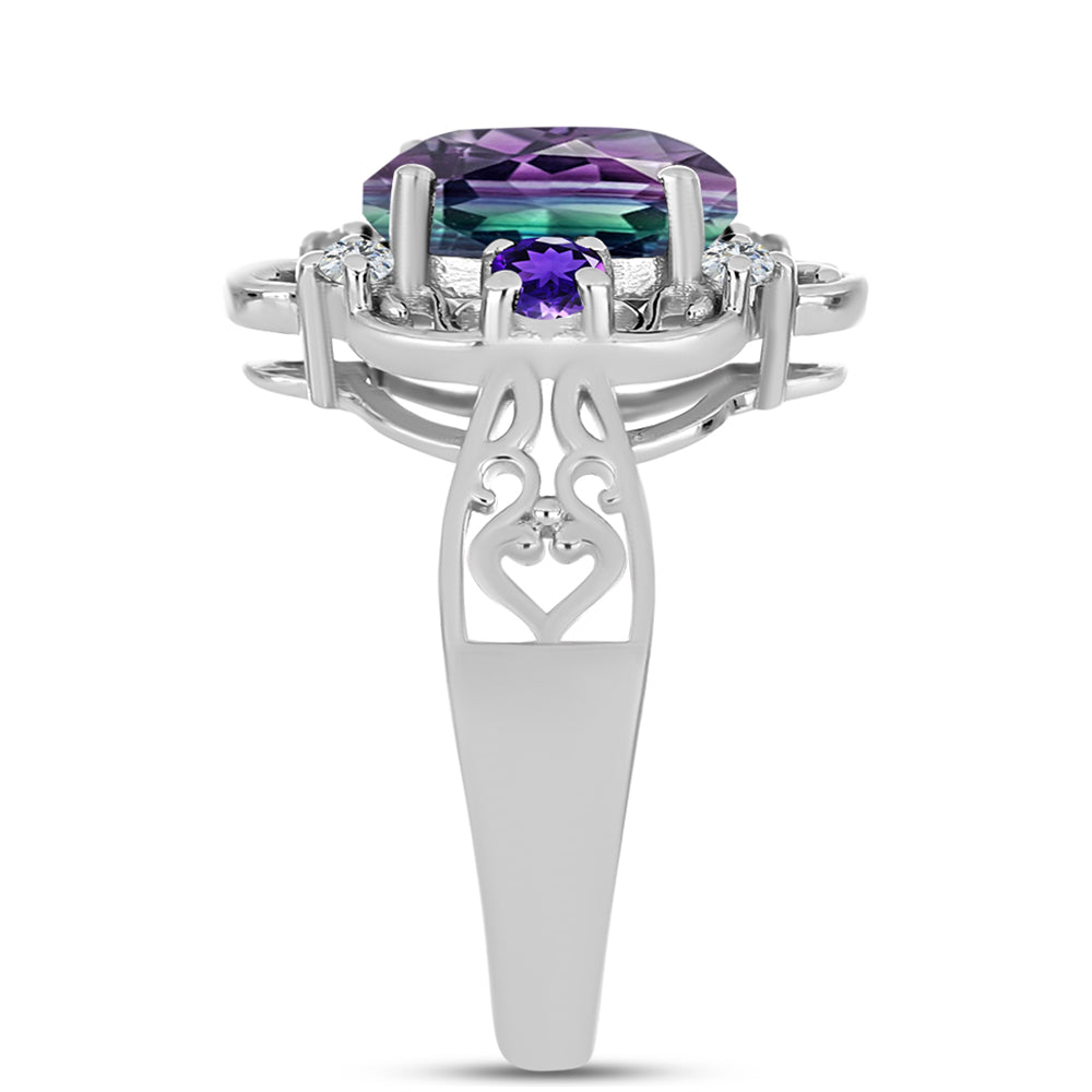 Pierścionek ze srebra próby 925 z fluorytem Zebra i marokańskim ametystem 4 