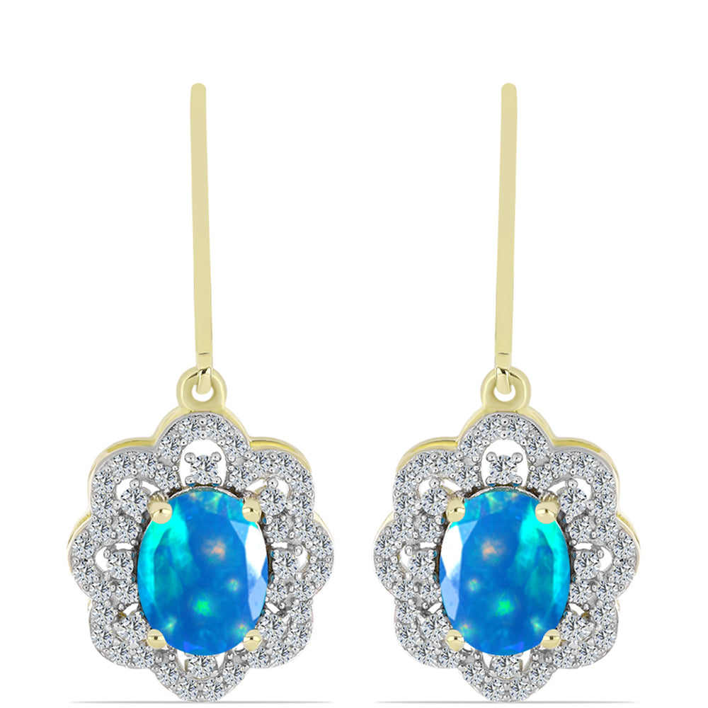 Kolczyki srebrne pozłacane z rajskim opalem etiopskim i białym topazem