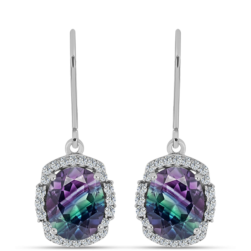 Kolczyki ze srebra próbe 925 z fluorytem Zebra i białym topazem