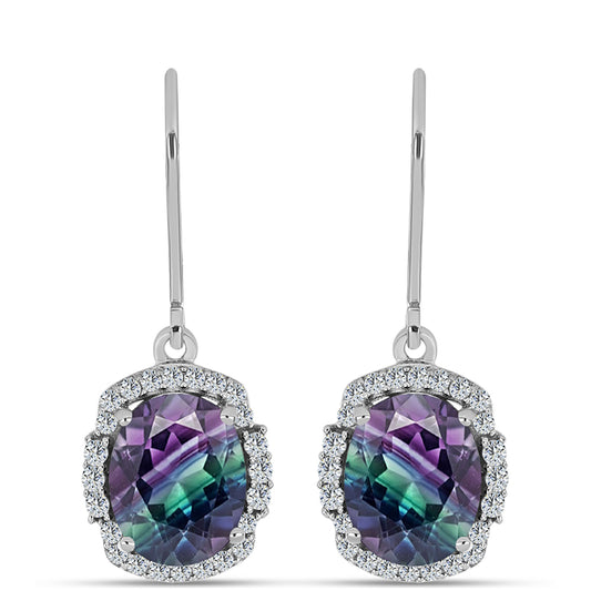 Kolczyki ze srebra próbe 925 z fluorytem Zebra i białym topazem