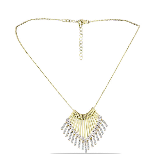 Naszyjnik srebrny pozłacany z białym diamentem i białym topazem